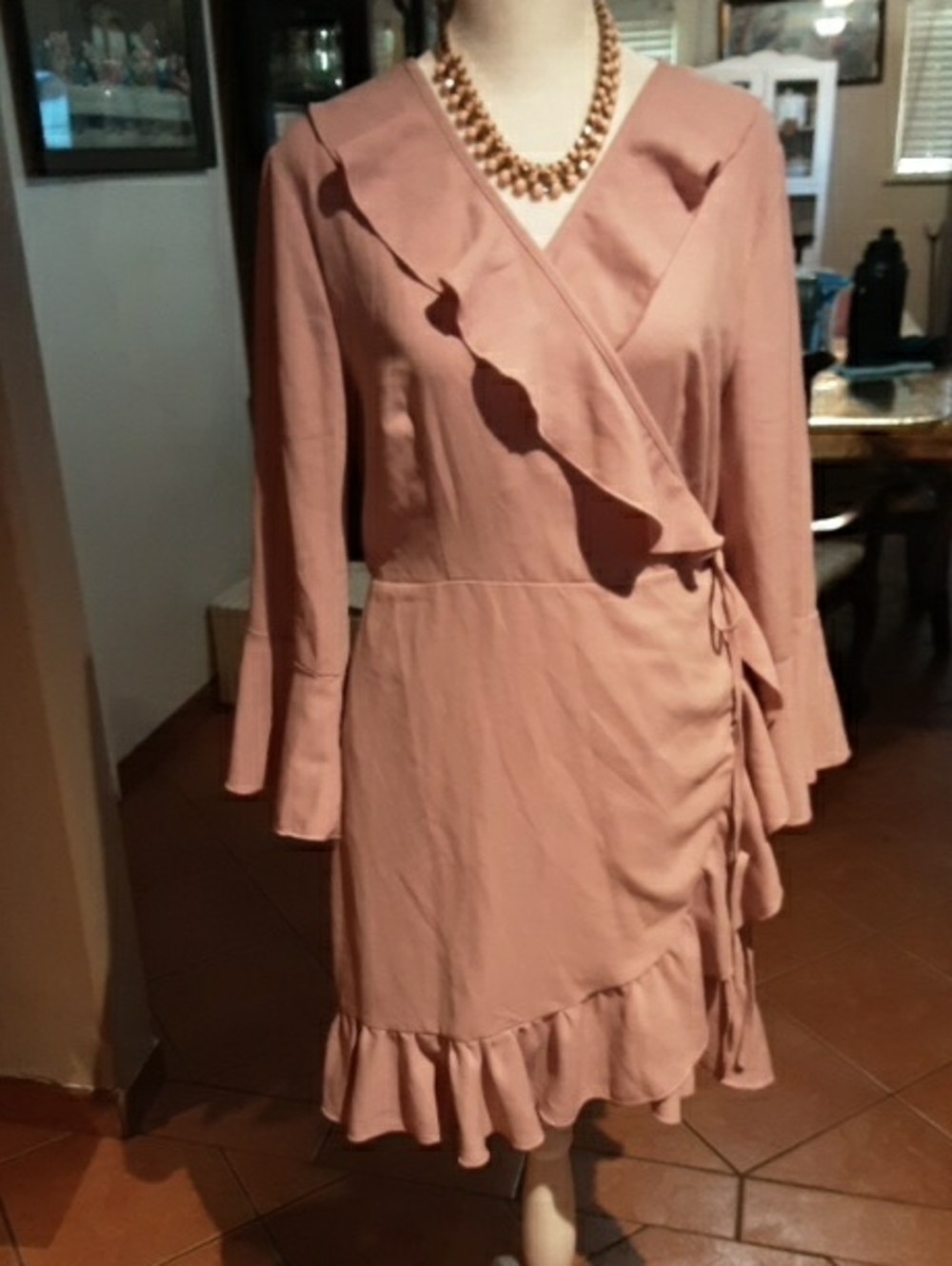 Women's Dusty Rose Ruffle Wrap Dress